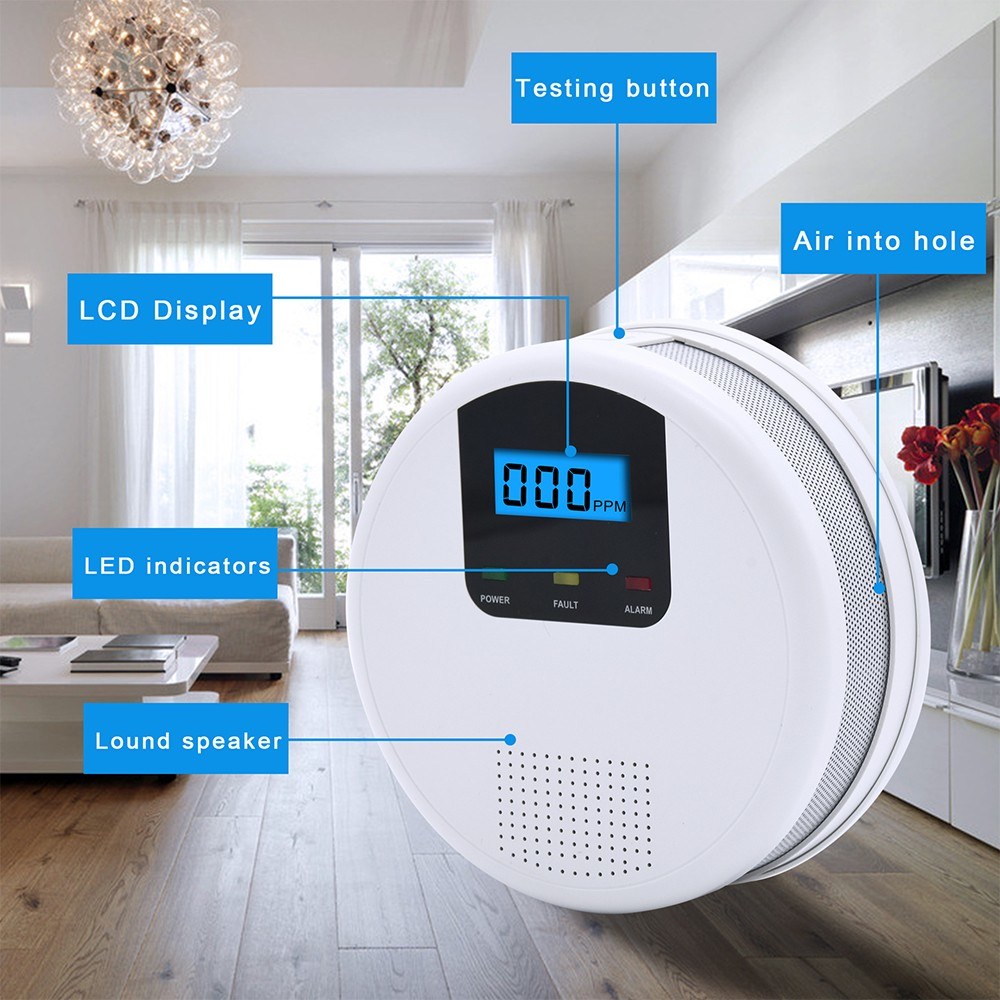 Battery-Powered Carbon Monoxide Detector with LCD Screen, Sound & Light Alarm for Home, Kitchen, Restaurant, Hotel, Office