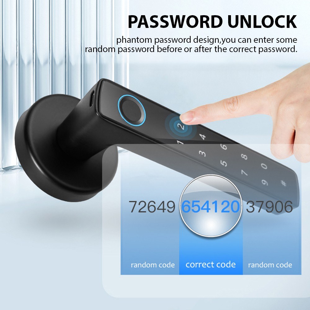 Wafu 4-in-1 Keyless Smart Lock: Biometric & Password Entry with Tuya App & BT Remote for 35-55mm Doors