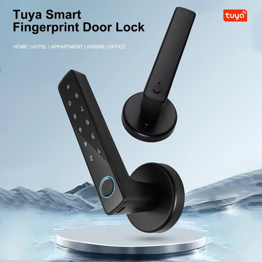 Wafu 4-in-1 Keyless Smart Lock: Biometric & Password Entry with Tuya App & BT Remote for 35-55mm Doors