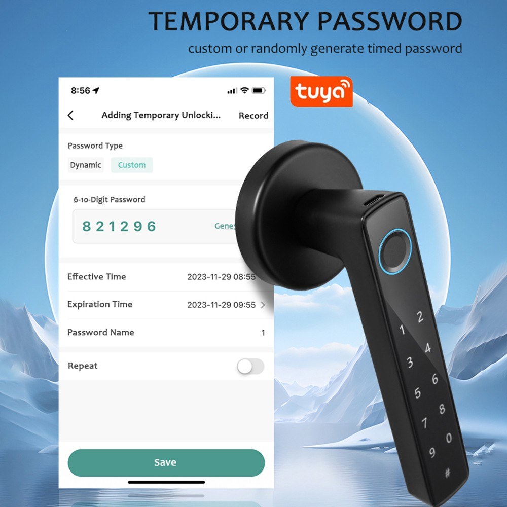Wafu 4-in-1 Keyless Smart Lock: Biometric & Password Entry with Tuya App & BT Remote for 35-55mm Doors