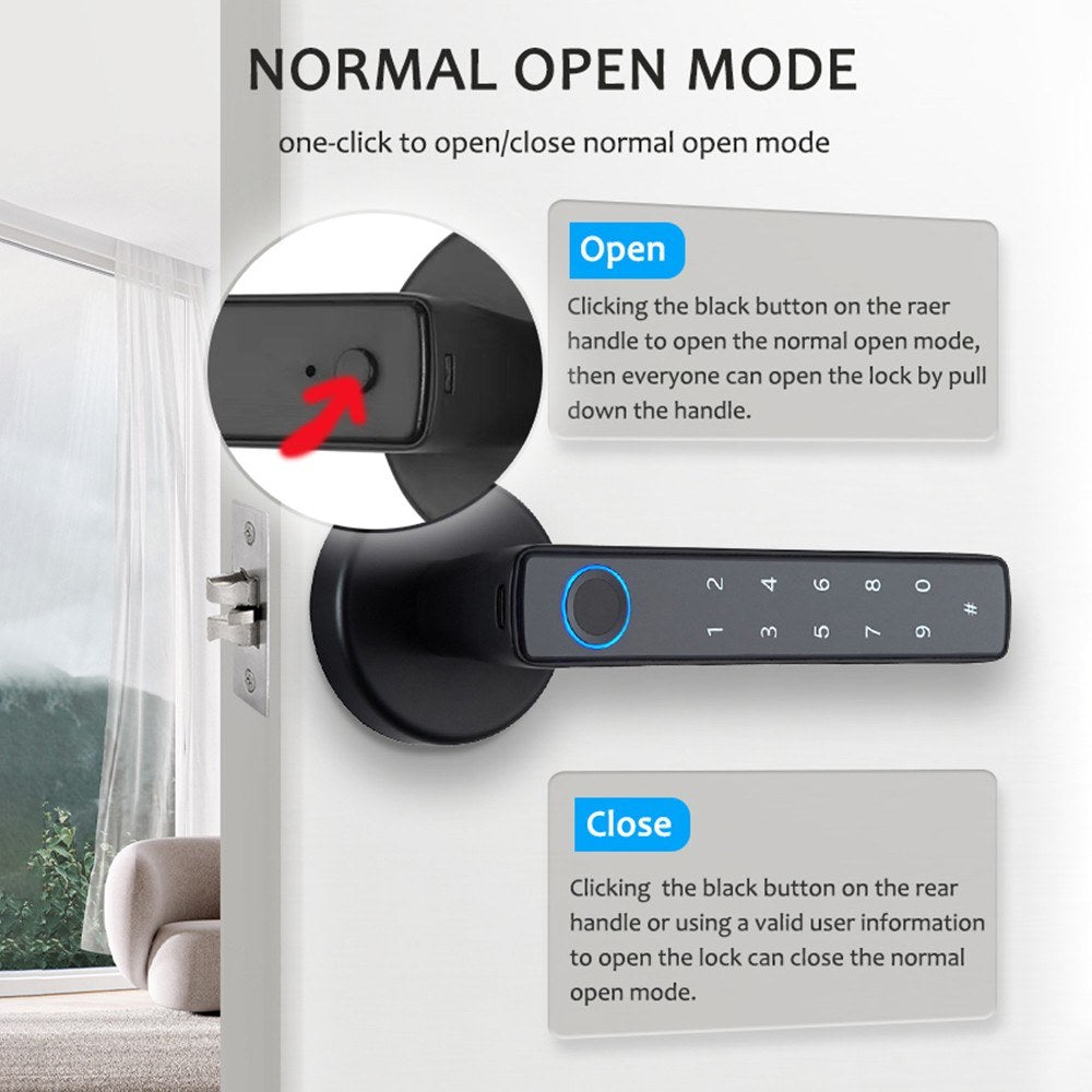 Wafu 4-in-1 Keyless Smart Lock: Biometric & Password Entry with Tuya App & BT Remote for 35-55mm Doors
