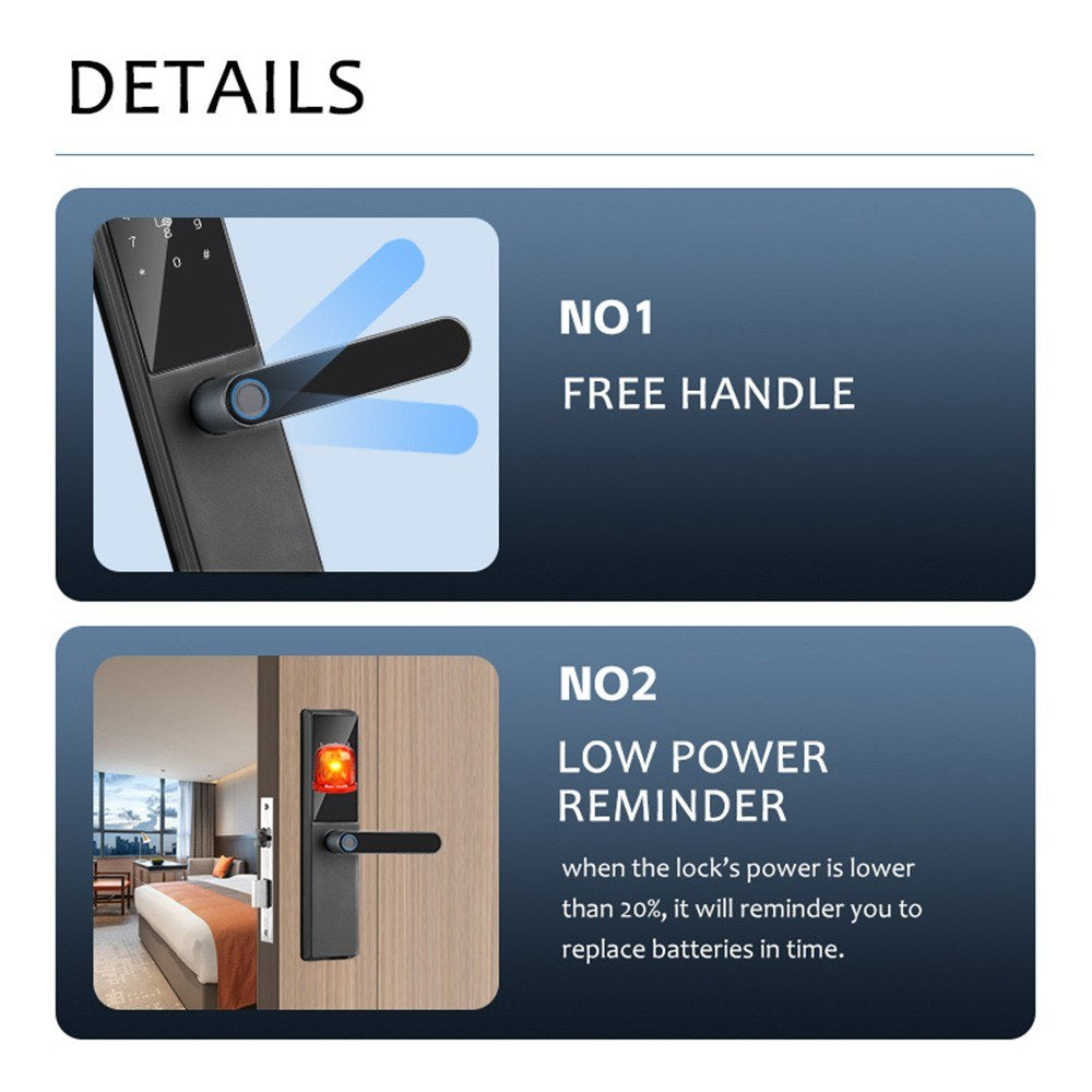 Smart Door Lock - WAFU Keyless Entry with Biometric, Tuya App, Cards & Keys, Remote Control for Office/Home (40-120mm)