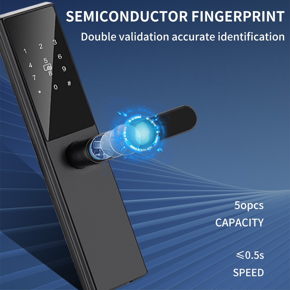 Smart Door Lock - WAFU Keyless Entry with Biometric, Tuya App, Cards & Keys, Remote Control for Office/Home (40-120mm)