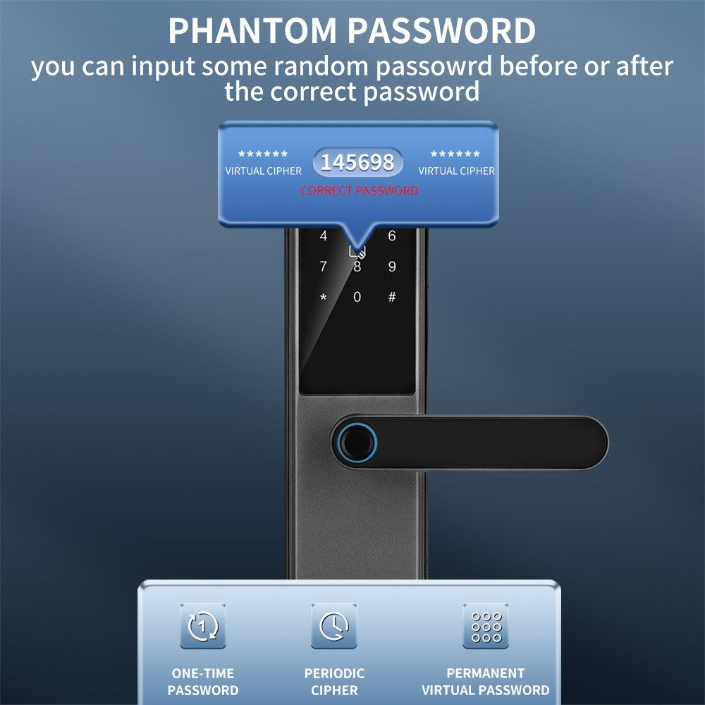 Smart Door Lock - WAFU Keyless Entry with Biometric, Tuya App, Cards & Keys, Remote Control for Office/Home (40-120mm)