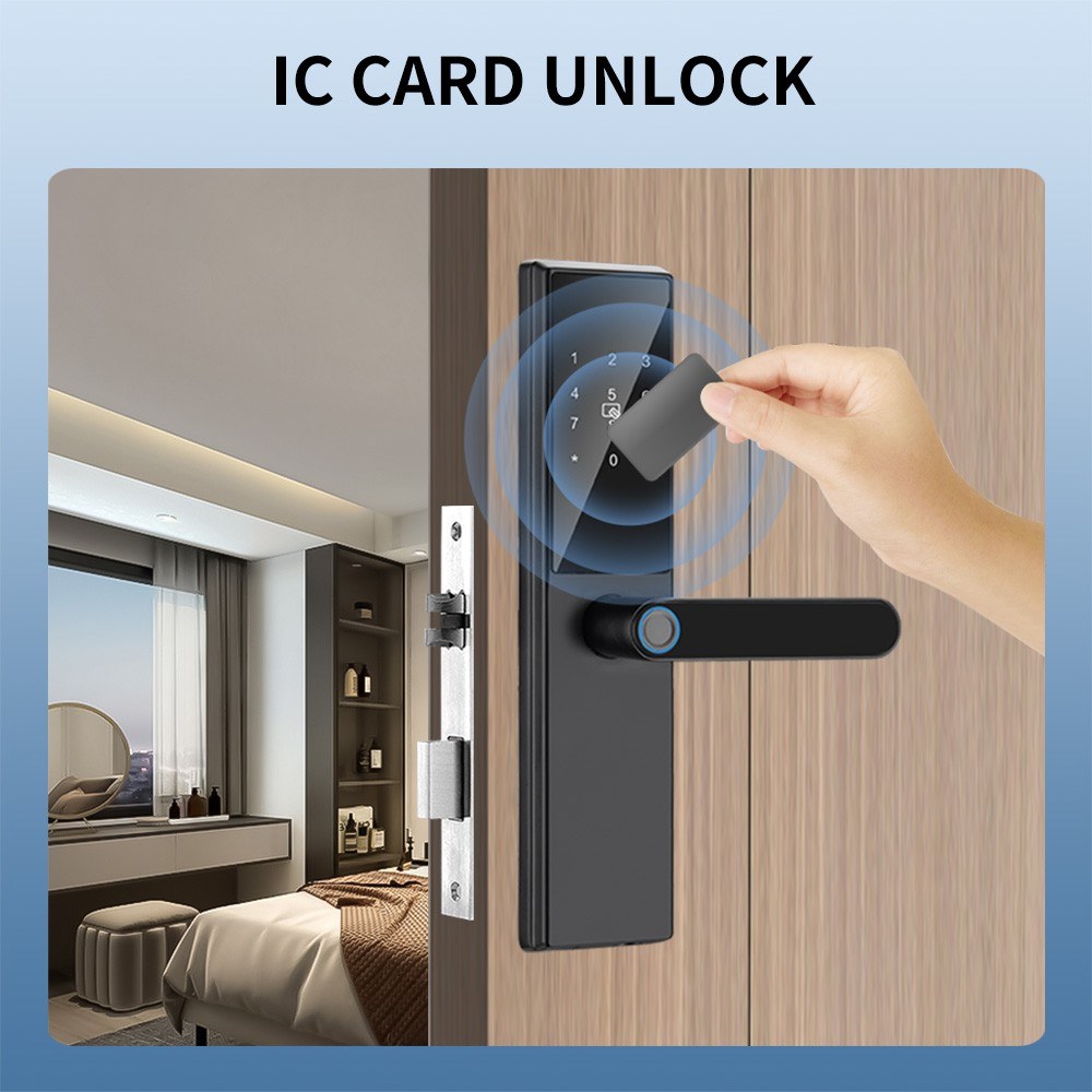Smart Door Lock - WAFU Keyless Entry with Biometric, Tuya App, Cards & Keys, Remote Control for Office/Home (40-120mm)