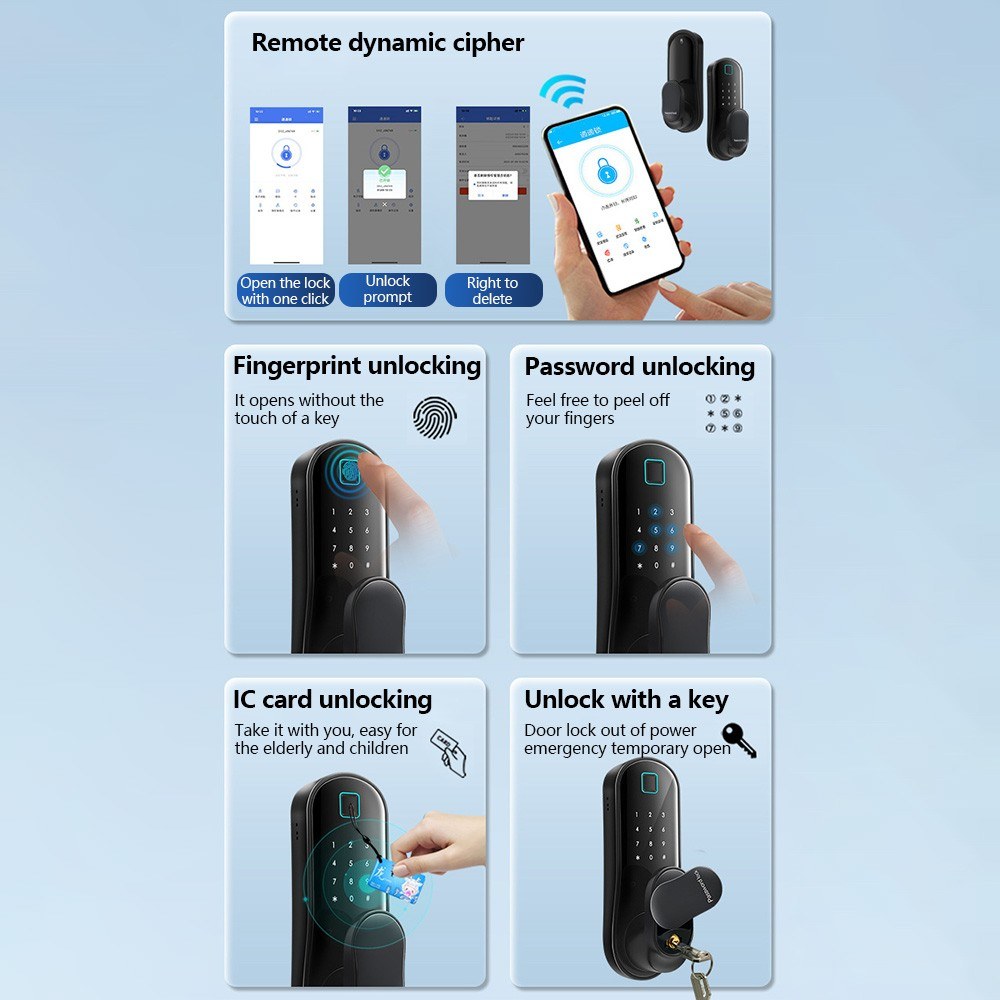 WiFi Smart Door Lock with Biometric, Keyless Entry, App Control, 2 Cards, 2 Keys for Office/Home