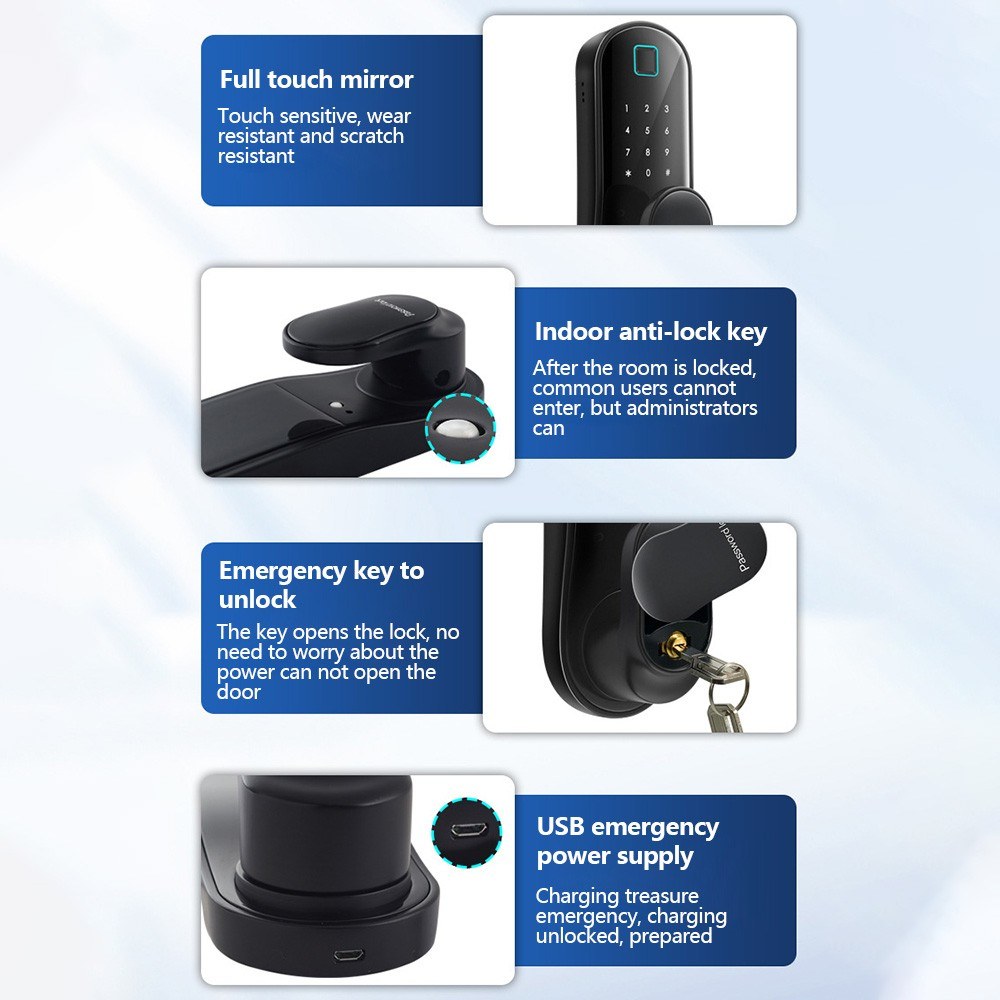 WiFi Smart Door Lock with Biometric, Keyless Entry, App Control, 2 Cards, 2 Keys for Office/Home