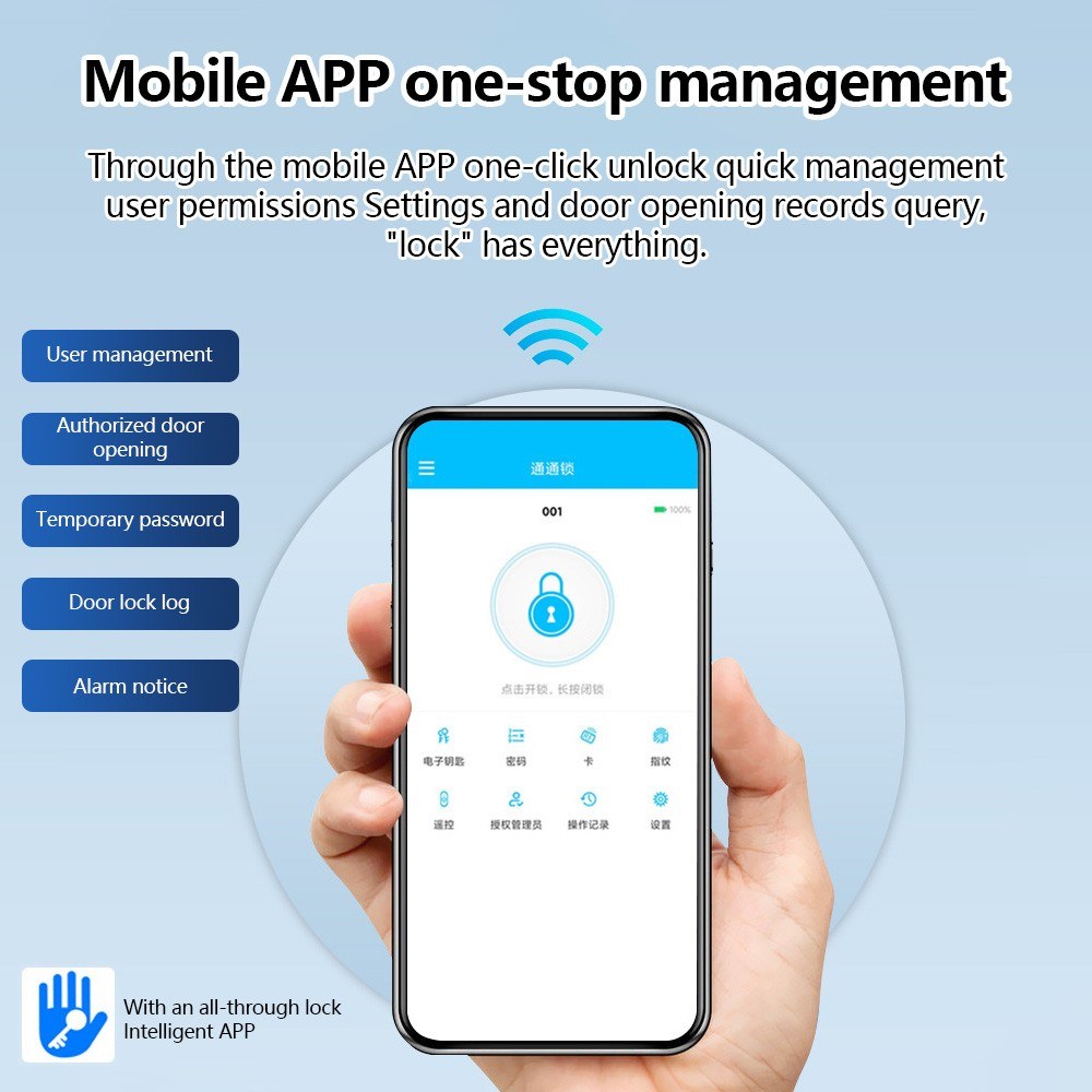 WiFi Smart Door Lock with Biometric, Keyless Entry, App Control, 2 Cards, 2 Keys for Office/Home