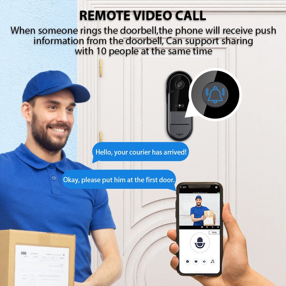 Wireless Smart Doorbell Camera with 125° Wide-Angle Lens, Bidirectional Intercom, Night Vision, One-Button Wake-up for Home or Office