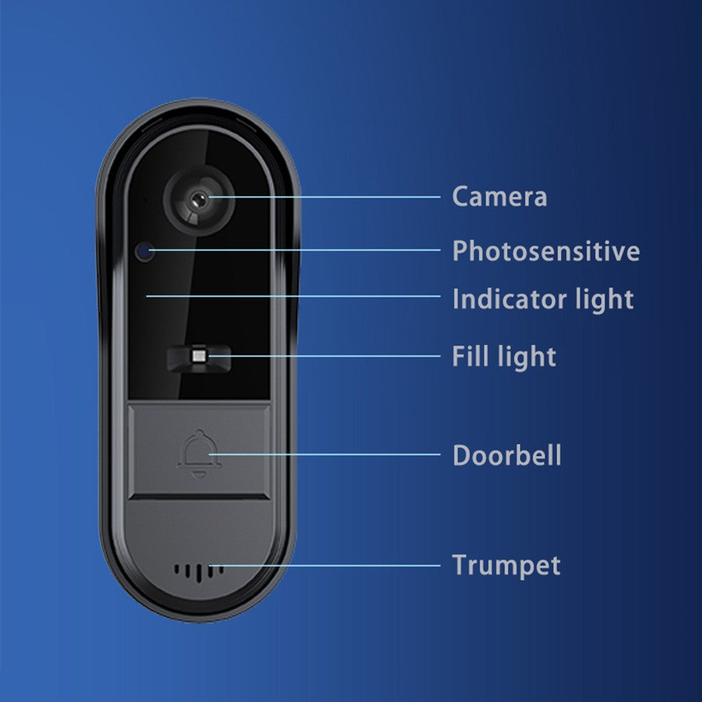 Wireless Smart Doorbell Camera with 125° Wide-Angle Lens, Bidirectional Intercom, Night Vision, One-Button Wake-up for Home or Office