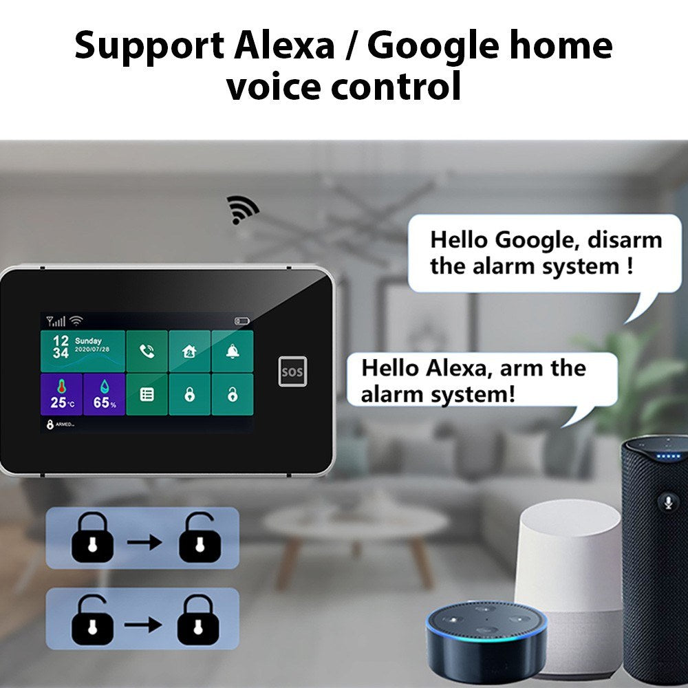 Tuya 2G/WiFi Wireless Home Alarm System with 4.3 Touchscreen, SOS, Anti-Theft, Temperature & Humidity Sensors for Home Security