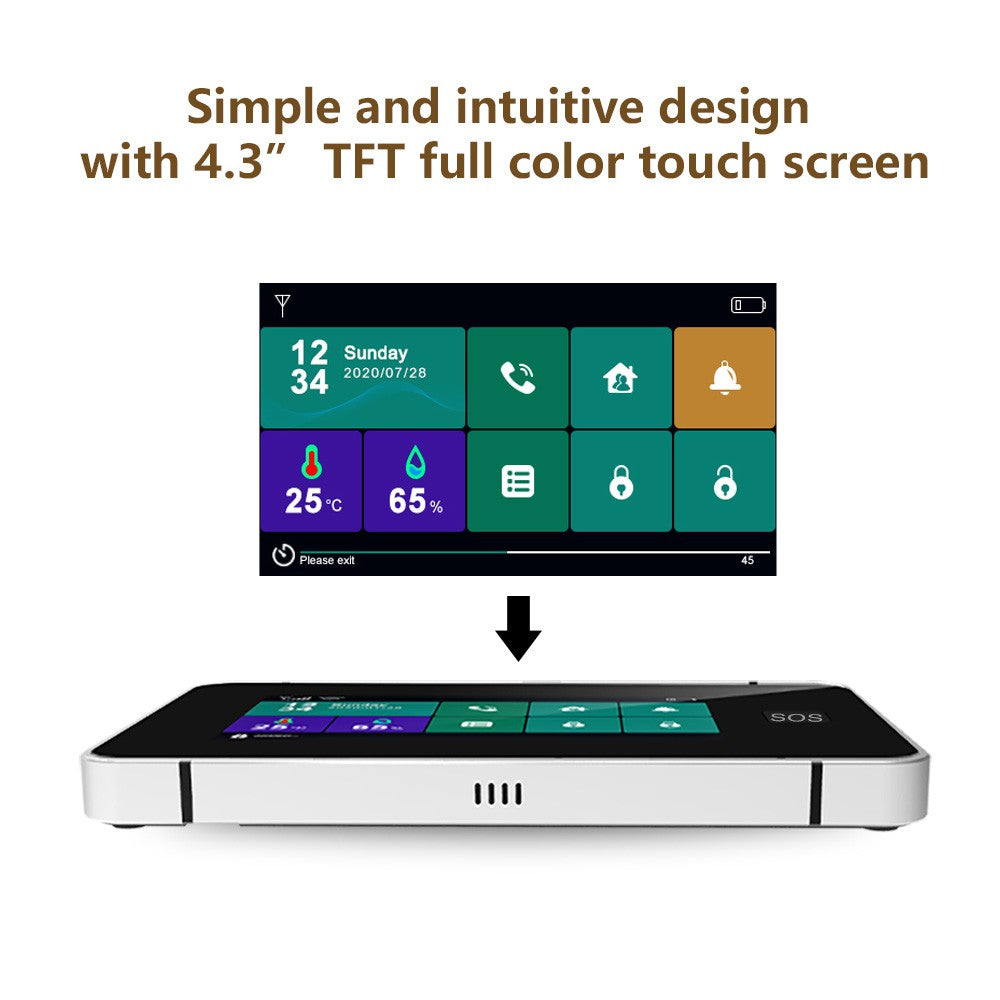 Tuya 2G/WiFi Wireless Home Alarm System with 4.3 Touchscreen, SOS, Anti-Theft, Temperature & Humidity Sensors for Home Security