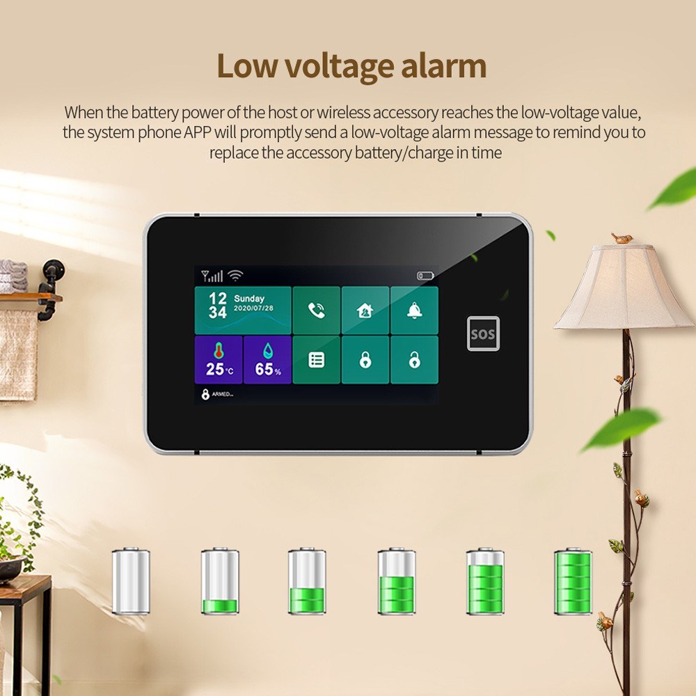 Tuya 2G/WiFi Wireless Home Alarm System with 4.3 Touchscreen, SOS, Anti-Theft, Temperature & Humidity Sensors for Home Security