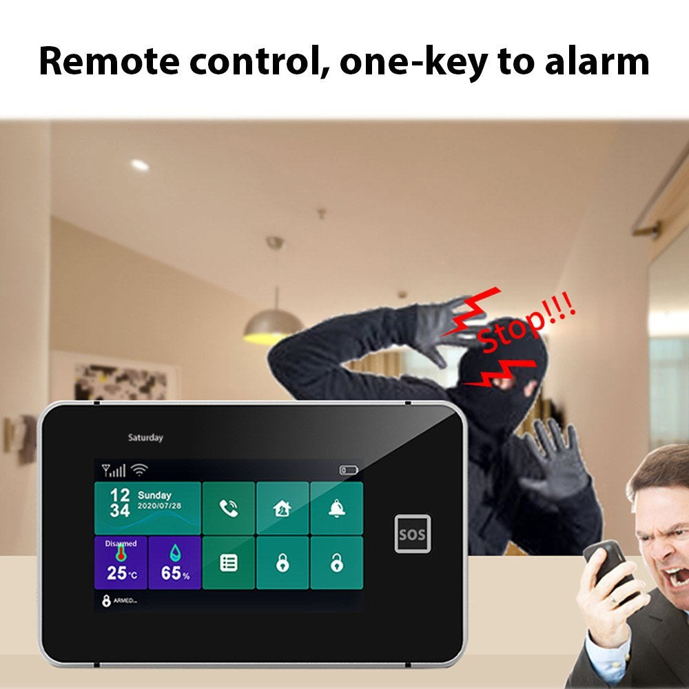 Tuya 2G/WiFi Wireless Home Alarm System with 4.3 Touchscreen, SOS, Anti-Theft, Temperature & Humidity Sensors for Home Security