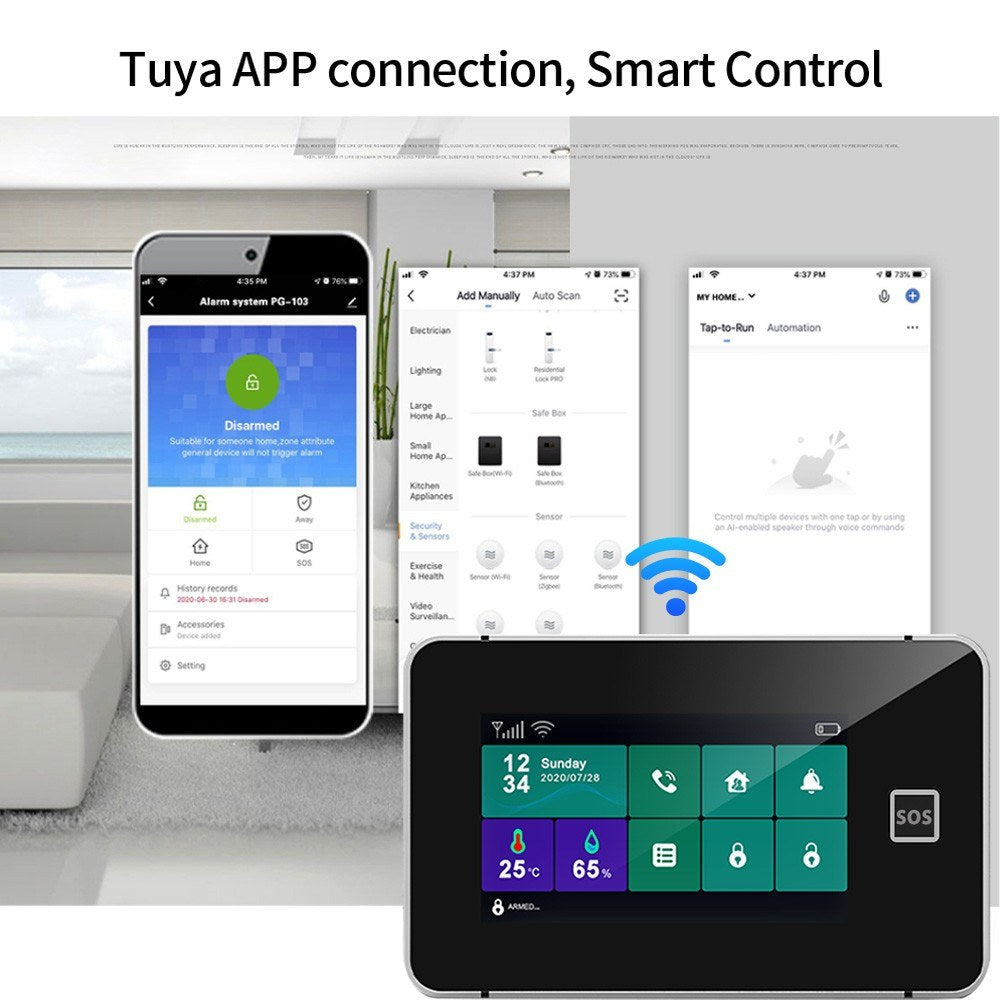 Tuya 2G/WiFi Wireless Home Alarm System with 4.3 Touchscreen, SOS, Anti-Theft, Temperature & Humidity Sensors for Home Security