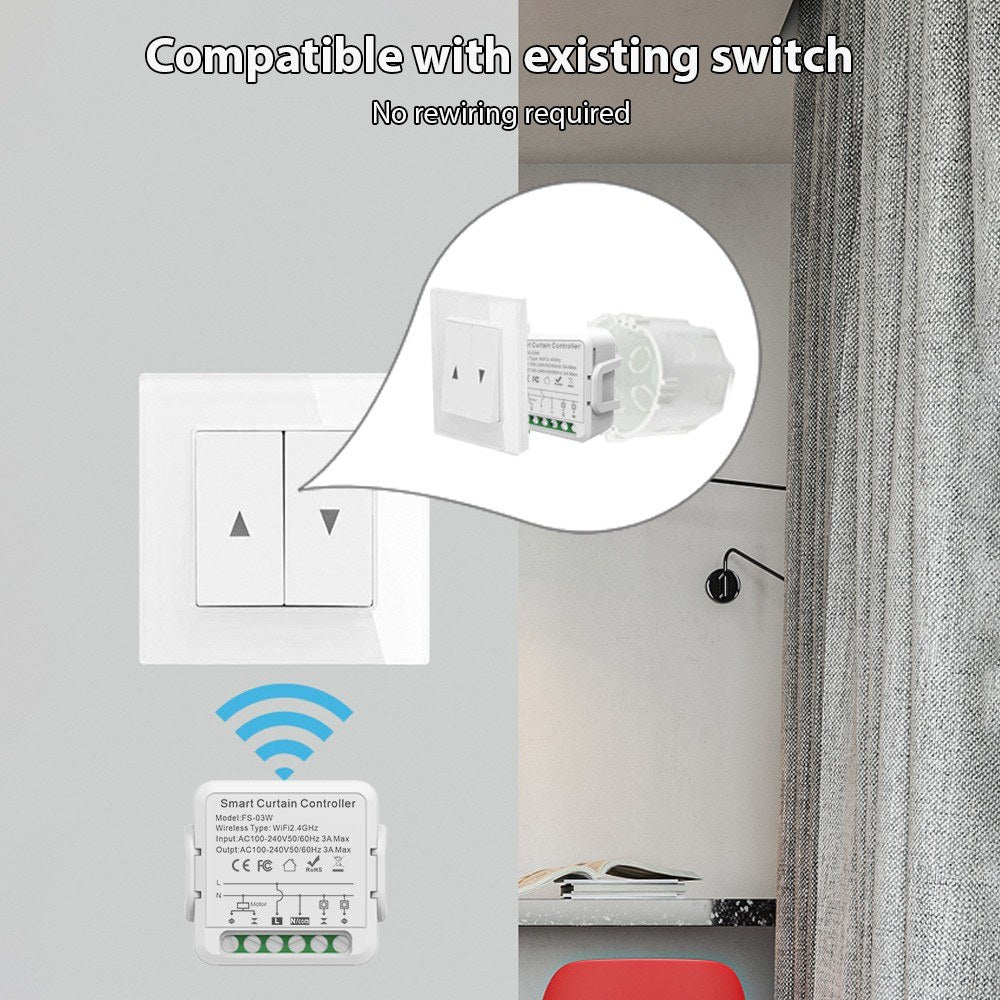 WiFi Smart Curtain Controller with Tuya App & Voice Control for Home, Office, Hotel & Apartment – Supports Device Sharing & Smart Timing