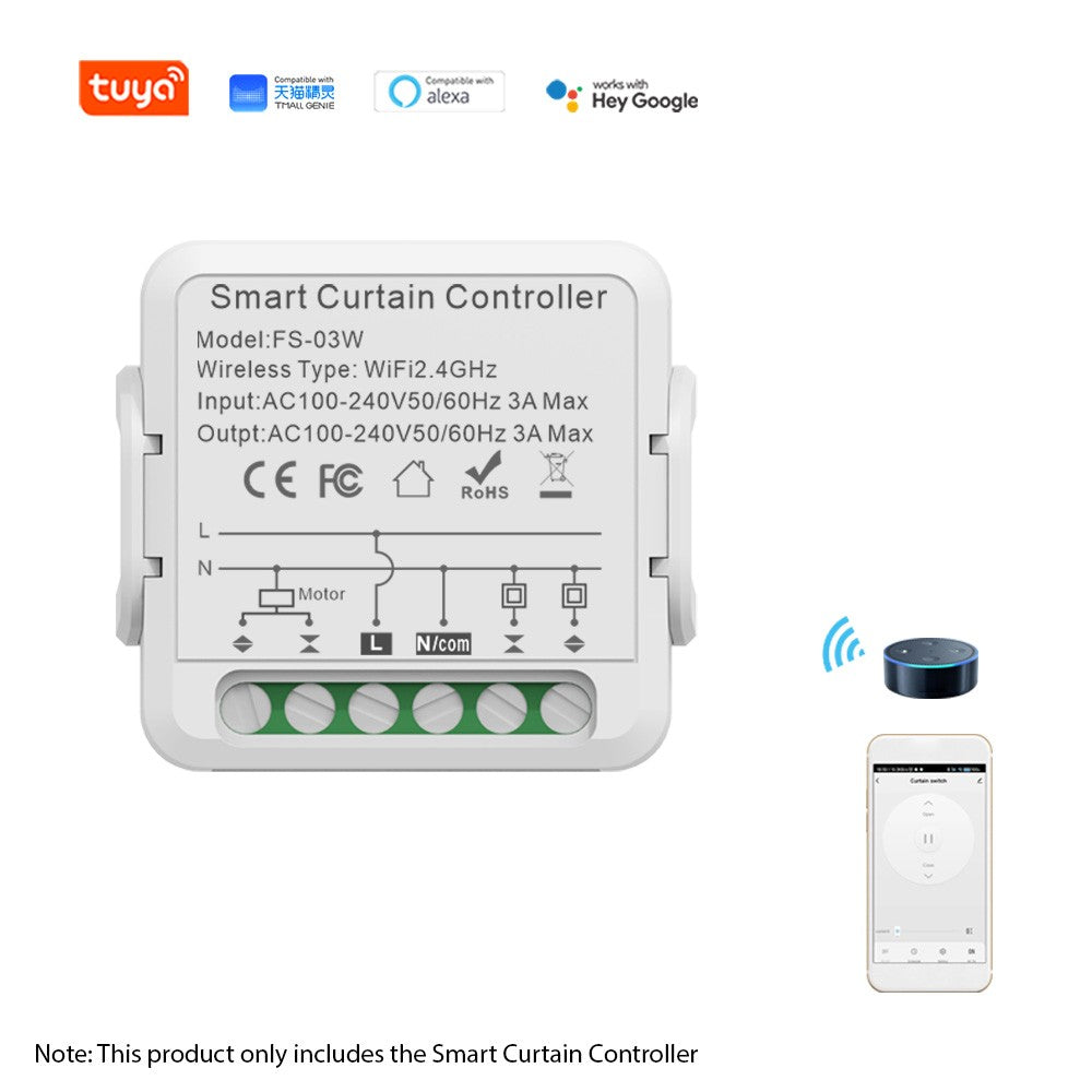 WiFi Smart Curtain Controller with Tuya App & Voice Control for Home, Office, Hotel & Apartment – Supports Device Sharing & Smart Timing