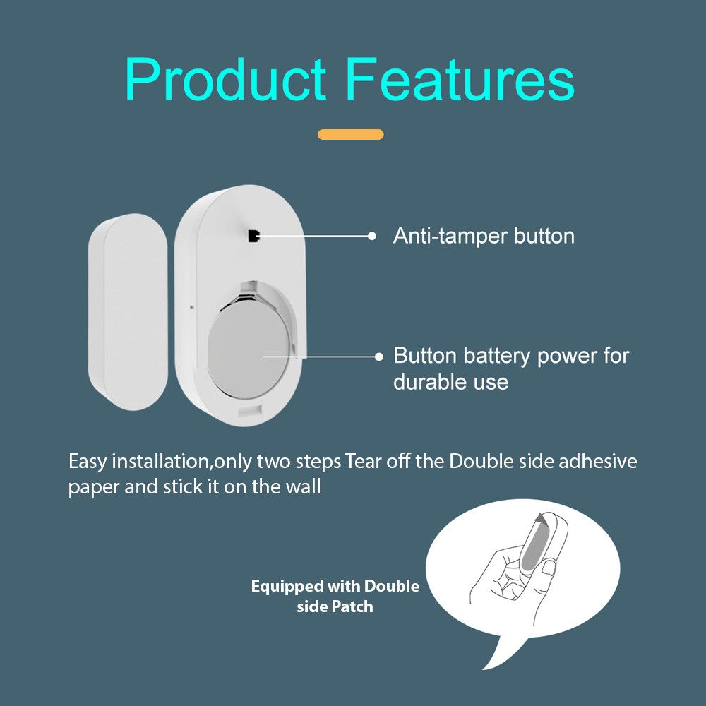 Wireless Mini Door Window Alarm Sensor: 433MHz Magnetic Anti-Theft System for Home, Garage, Apartment - Easy Install, Low Voltage Alarm