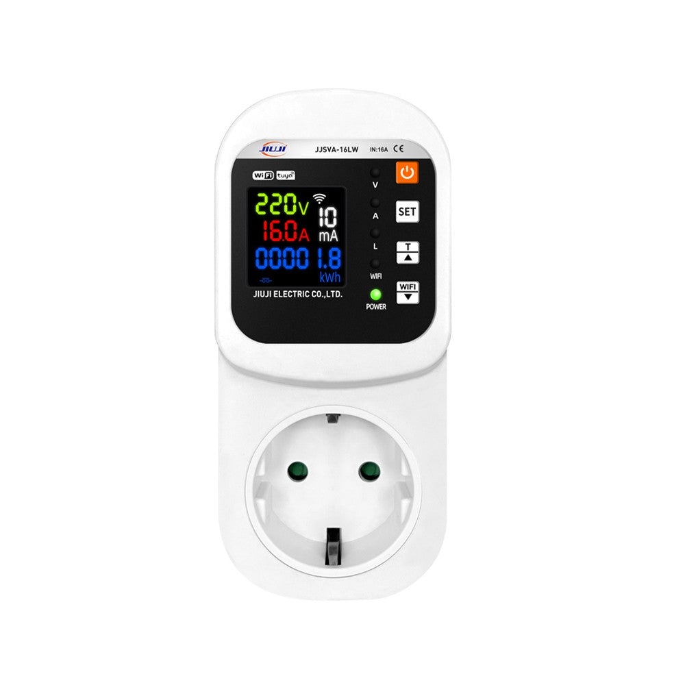 Smart WiFi Socket 16A with LCD Display, Overload Protection & Automatic Reset, Digital Wattmeter & Power Meter, AC 140-300V Voltage & Current Protector for Home Use