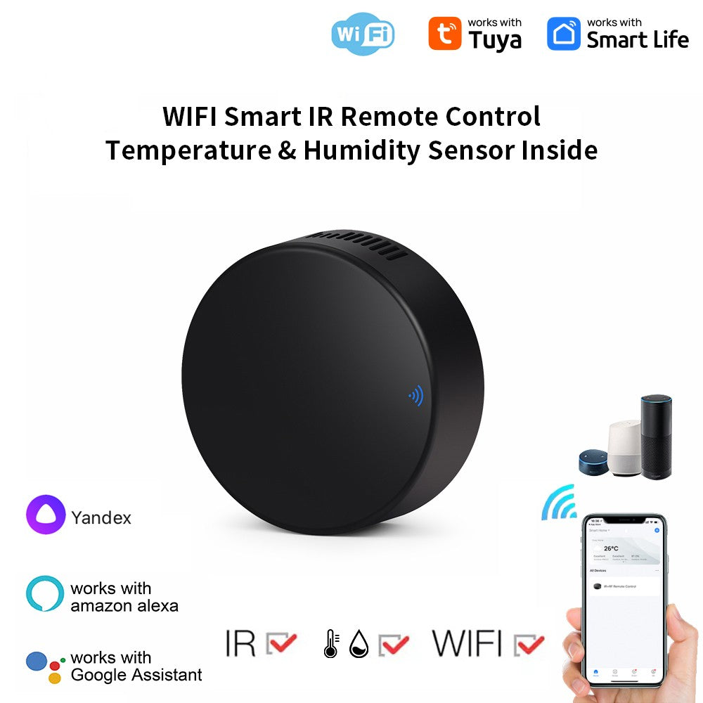 WiFi Smart IR Remote Control with Temperature & Humidity Sensor for TV/AC, Real-Time Monitoring & Automation, Compatible with Alexa/Google Home
