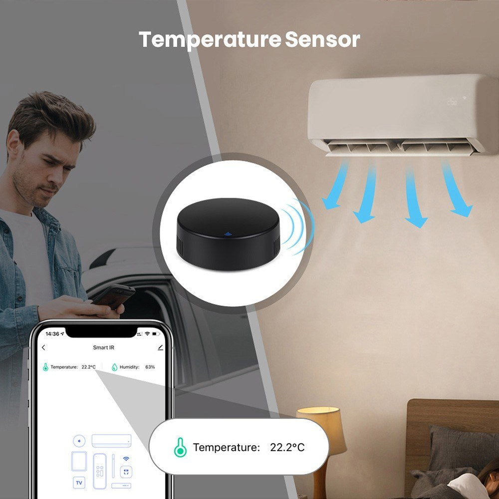 WiFi Smart IR Remote Control with Temperature & Humidity Sensor for TV/AC, Real-Time Monitoring & Automation, Compatible with Alexa/Google Home