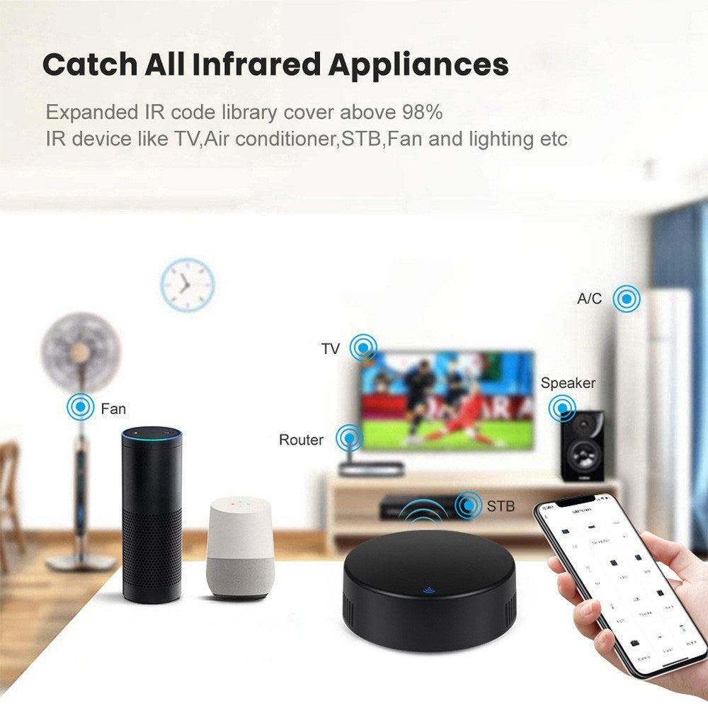 WiFi Smart IR Remote Control with Temperature & Humidity Sensor for TV/AC, Real-Time Monitoring & Automation, Compatible with Alexa/Google Home