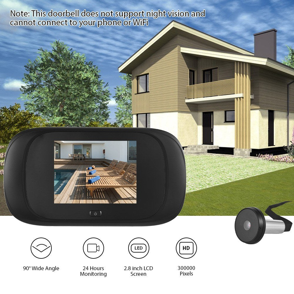 Wireless Doorbell Camera 2.8 Color Display Peephole 90° Wide Angle Viewer for Home Security