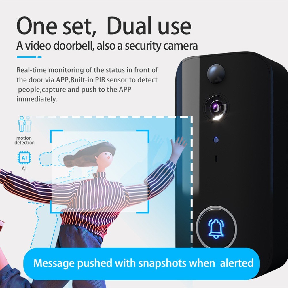 Wireless Smart Video Doorbell Camera with Motion Detection, Rechargeable, HD Night Vision, Two-Way Audio for Home and Office