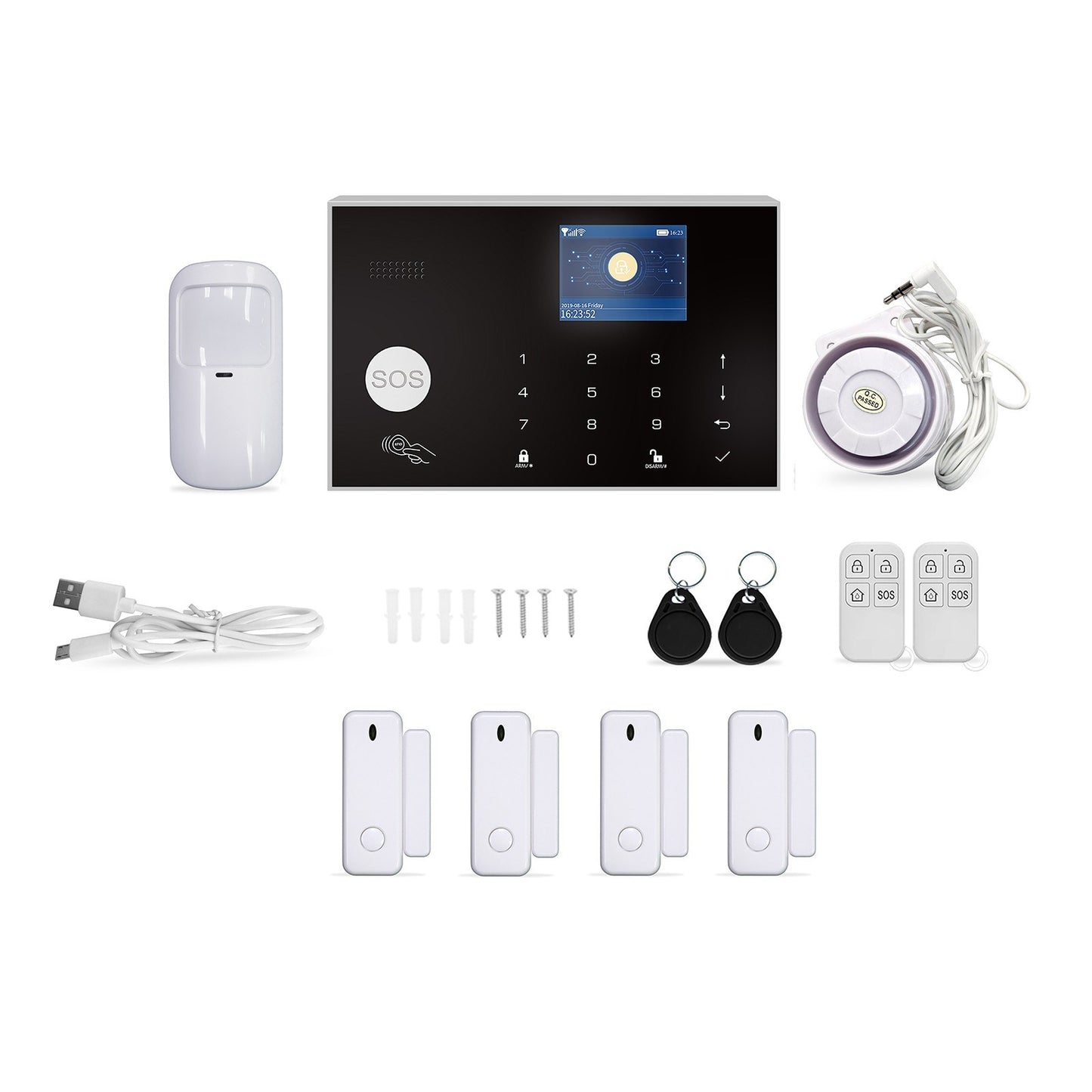 Wireless Home Alarm System 2G/WiFi, 2.4 Touch Screen, Remote Control SOS, Anti-theft, Easy Setup, DIY GSM for Home Security