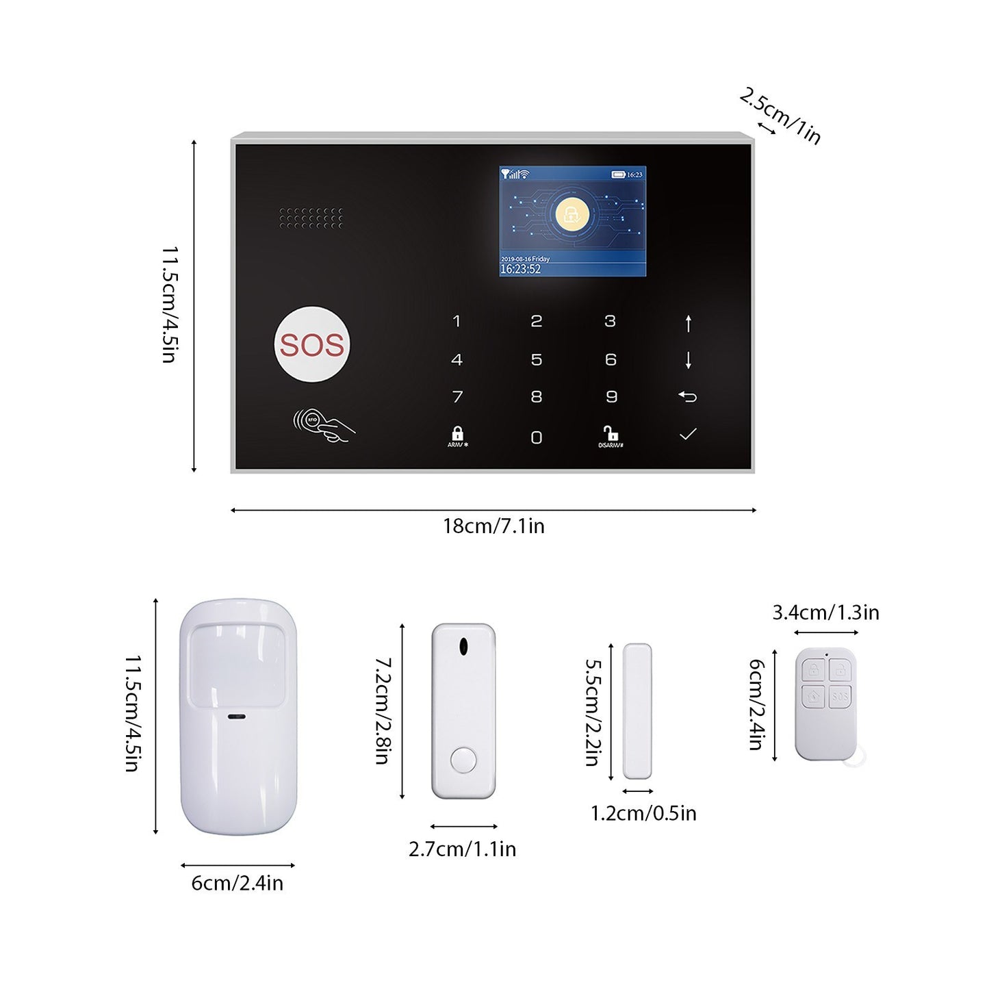 Wireless Home Alarm System 2G/WiFi, 2.4 Touch Screen, Remote Control SOS, Anti-theft, Easy Setup, DIY GSM for Home Security