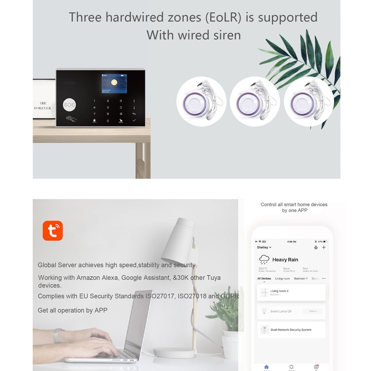 Wireless Home Alarm System 2G/WiFi, 2.4 Touch Screen, Remote Control SOS, Anti-theft, Easy Setup, DIY GSM for Home Security