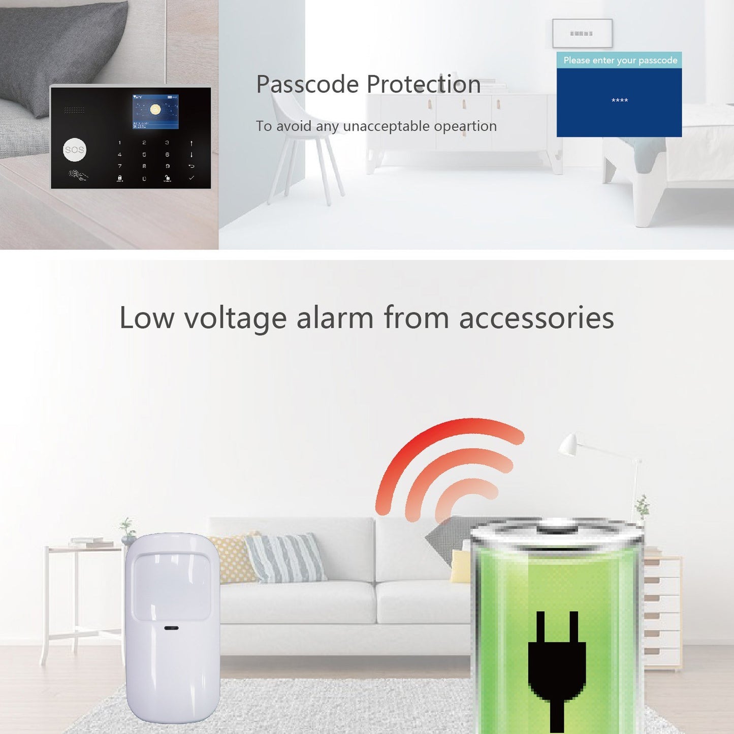 Wireless Home Alarm System 2G/WiFi, 2.4 Touch Screen, Remote Control SOS, Anti-theft, Easy Setup, DIY GSM for Home Security