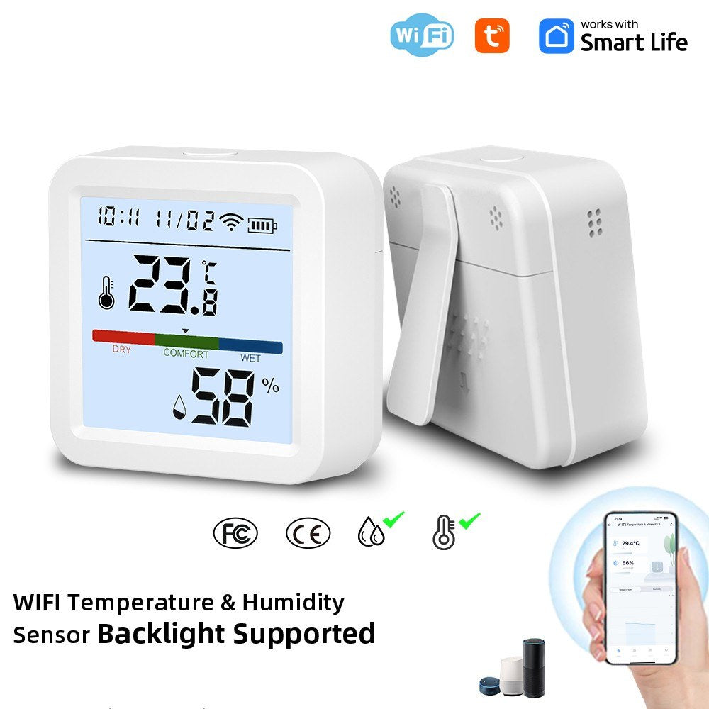 Smart WiFi Thermometer Hygrometer with LCD Backlight & Detachable Stand for Home, Greenhouse, Garage - Real-time Temperature & Humidity Monitoring