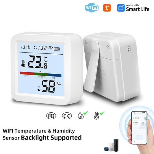 Smart WiFi Thermometer Hygrometer with LCD Backlight & Detachable Stand for Home, Greenhouse, Garage - Real-time Temperature & Humidity Monitoring