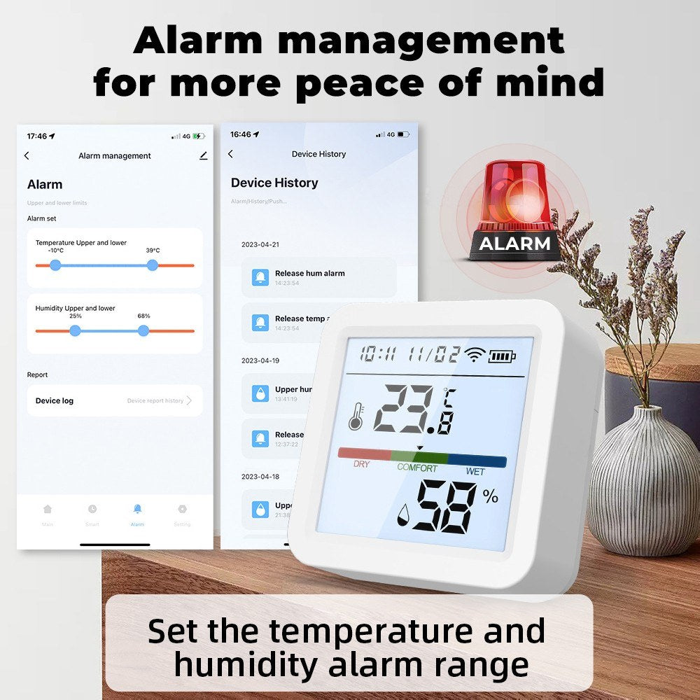 Smart WiFi Thermometer Hygrometer with LCD Backlight & Detachable Stand for Home, Greenhouse, Garage - Real-time Temperature & Humidity Monitoring