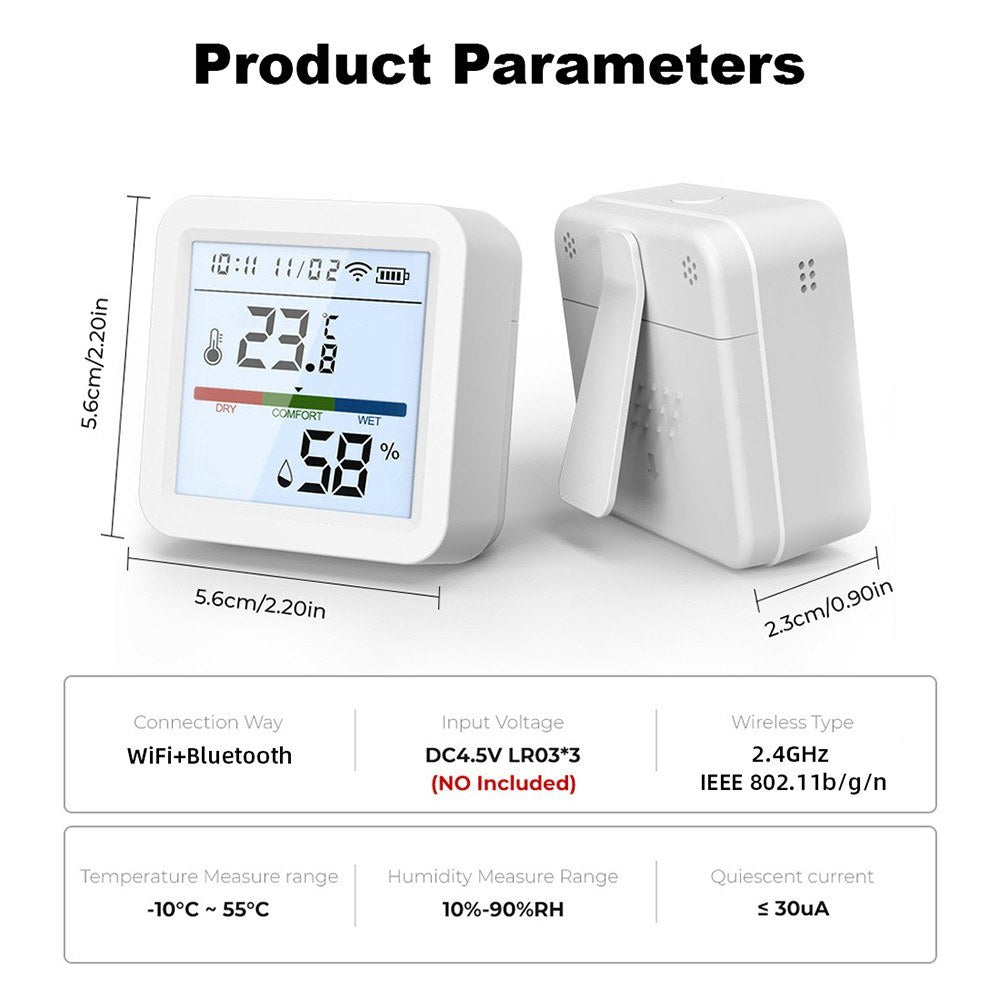 Smart WiFi Thermometer Hygrometer with LCD Backlight & Detachable Stand for Home, Greenhouse, Garage - Real-time Temperature & Humidity Monitoring