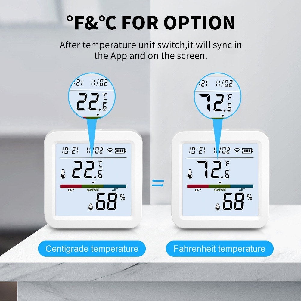 Smart WiFi Thermometer Hygrometer with LCD Backlight & Detachable Stand for Home, Greenhouse, Garage - Real-time Temperature & Humidity Monitoring