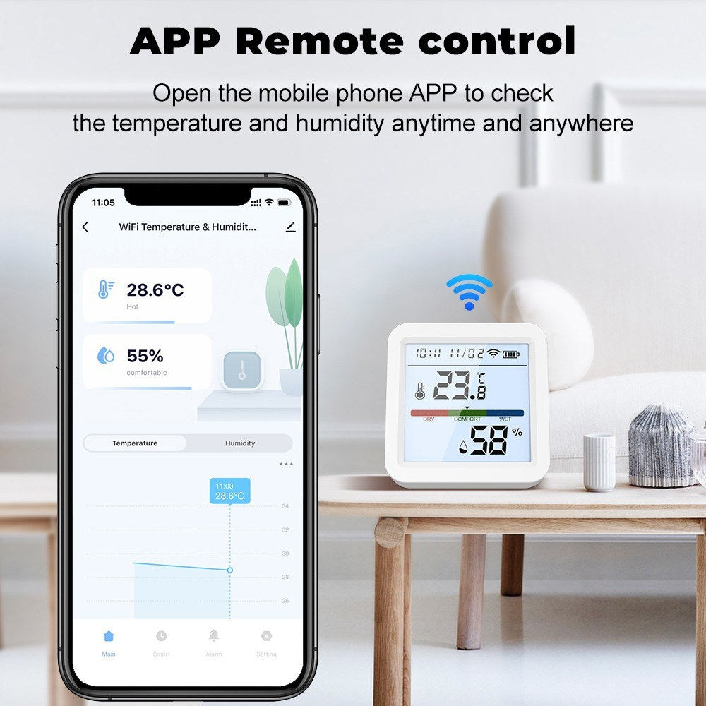 Smart WiFi Thermometer Hygrometer with LCD Backlight & Detachable Stand for Home, Greenhouse, Garage - Real-time Temperature & Humidity Monitoring