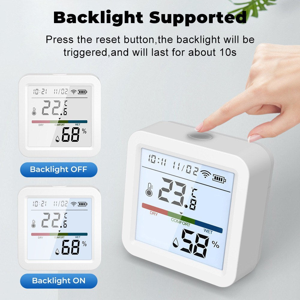 Smart WiFi Thermometer Hygrometer with LCD Backlight & Detachable Stand for Home, Greenhouse, Garage - Real-time Temperature & Humidity Monitoring