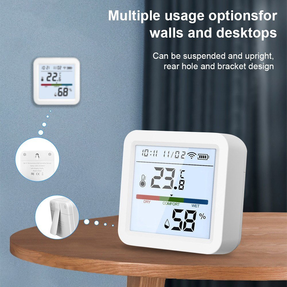 Smart WiFi Thermometer Hygrometer with LCD Backlight & Detachable Stand for Home, Greenhouse, Garage - Real-time Temperature & Humidity Monitoring