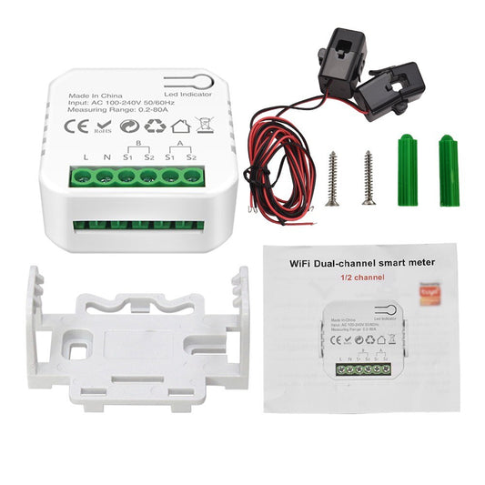 Smart Energy Meter TY with Dual 80A CT Clamps for Solar Power Monitoring and Electricity Usage Tracking