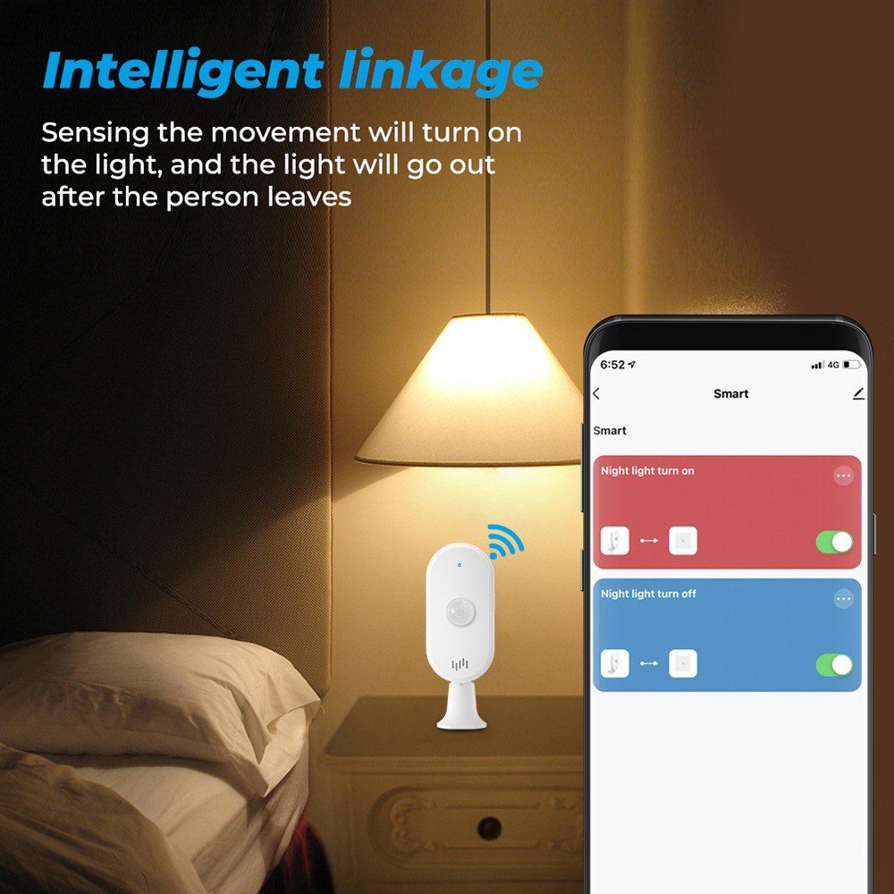 Adjustable WiFi PIR Motion Sensor with 4 Alarm Modes and App Alerts for Home/Office Security