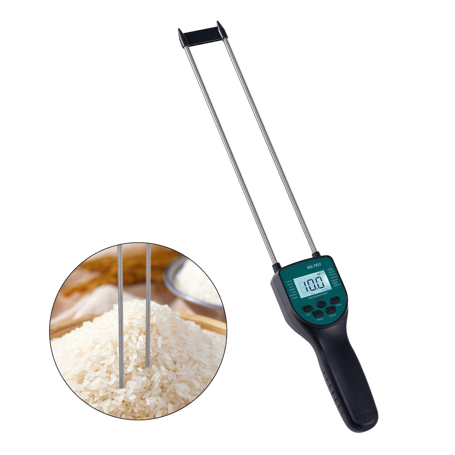 Dual-Rod Hay Bale Moisture Meter with LCD Display for Paddy, Wheat, Corn, Barley, Rice