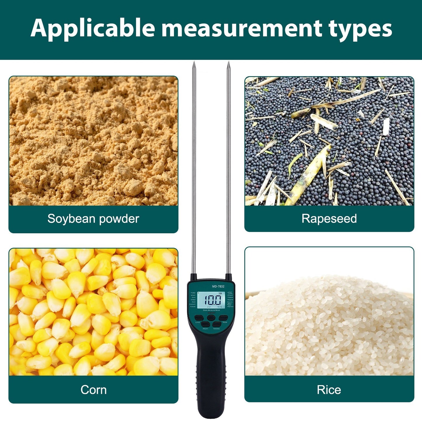 Dual-Rod Hay Bale Moisture Meter with LCD Display for Paddy, Wheat, Corn, Barley, Rice