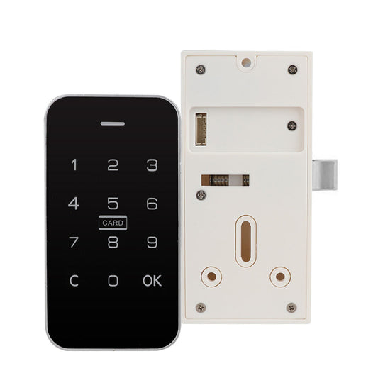 Universal Smart Cabinet Lock with Touch Screen & RFID Access - Keyless, Low Voltage Alarm, Type-C Emergency Backup for Wood Furniture