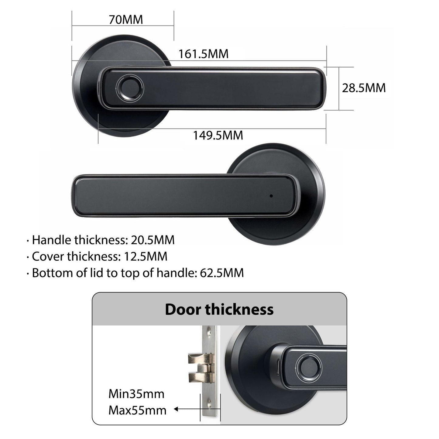 Smart Fingerprint Biometric Keyless Door Lock with USB-C Charging & Emergency Unlock for Office/Home