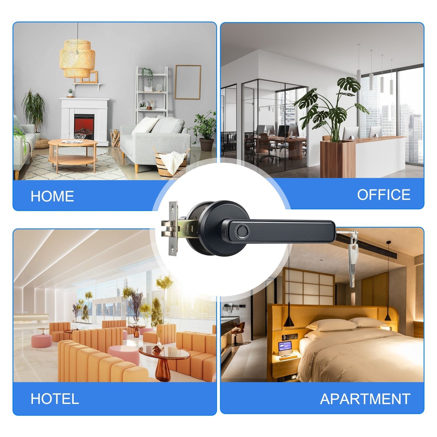 Smart Fingerprint Biometric Keyless Door Lock with USB-C Charging & Emergency Unlock for Office/Home