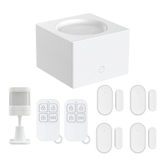 Smart WiFi Alarm System with TY APP: 8-Piece Home Security Kit with Door/Window Sensor, PIR Motion Sensor, and Remote Control - Supports 11 Languages