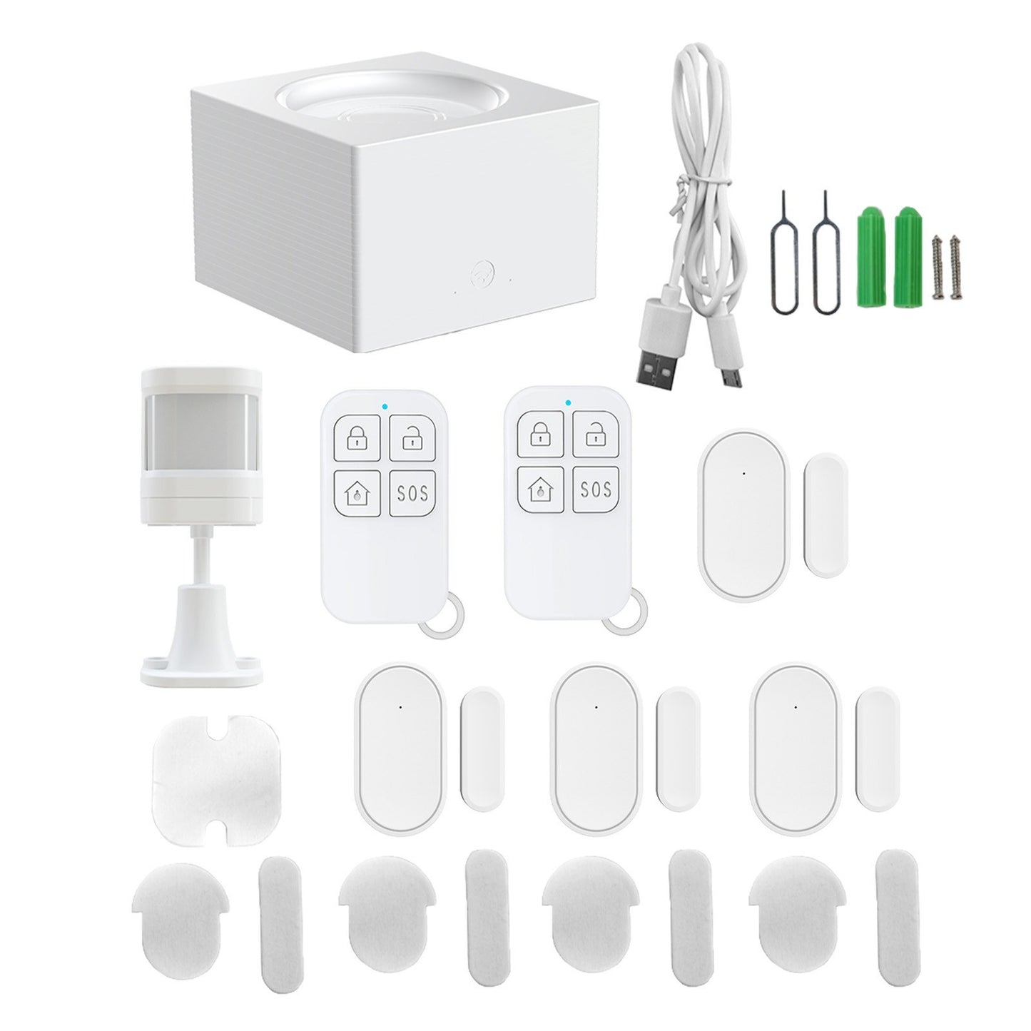 Smart WiFi Alarm System with TY APP: 8-Piece Home Security Kit with Door/Window Sensor, PIR Motion Sensor, and Remote Control - Supports 11 Languages