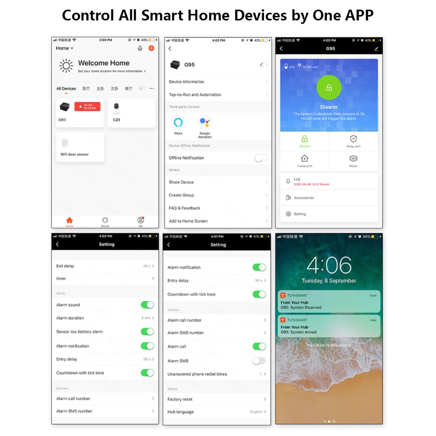 Smart WiFi Alarm System with TY APP: 8-Piece Home Security Kit with Door/Window Sensor, PIR Motion Sensor, and Remote Control - Supports 11 Languages